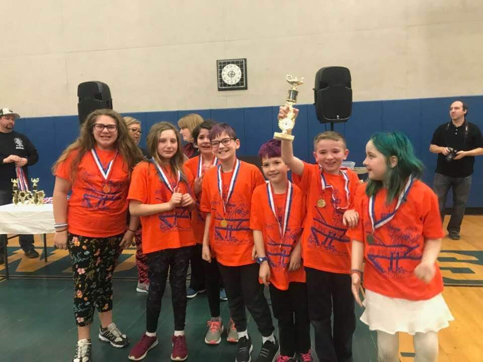 Catskill Elementary Odyssey of the Mind Team with 1st place trophy