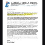 letter with Catskill Middle School letterhead