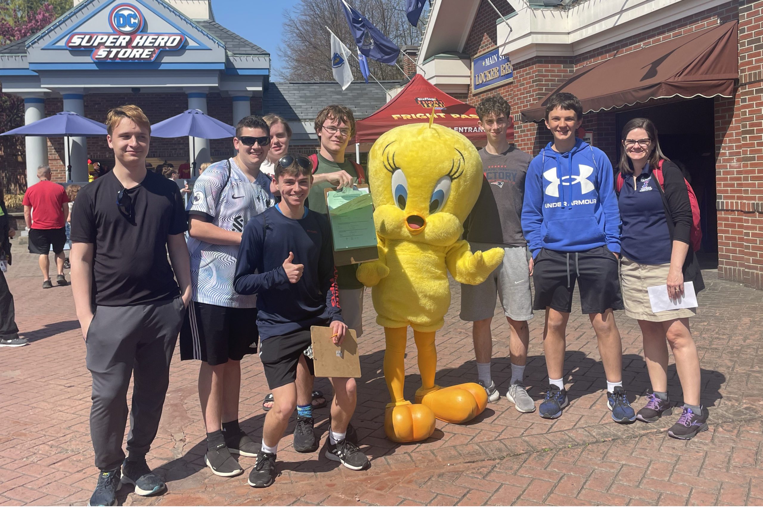 student pose with Tweetie Bird