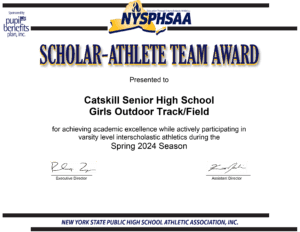 NYSPHSAA Scholar Athlete Team Award certificate for girls track & field.