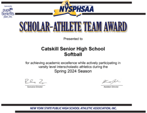 NYSPHSAA Scholar Athlete Team Award certificate for softball