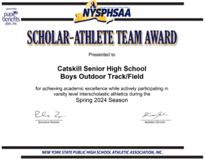 NYSPHSAA Scholar Athlete Team Award certificate for boys track & field.