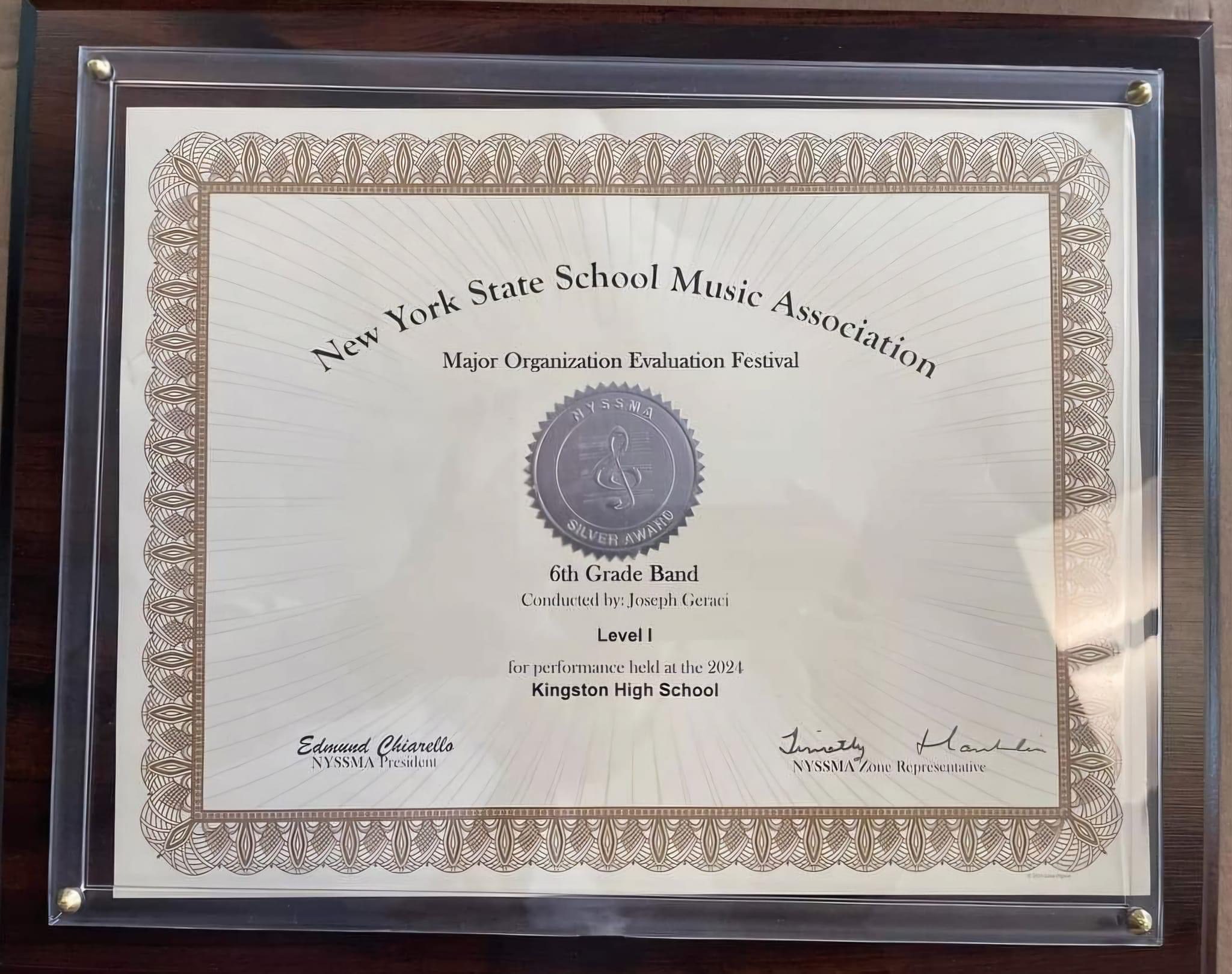silver 6th grade band award
