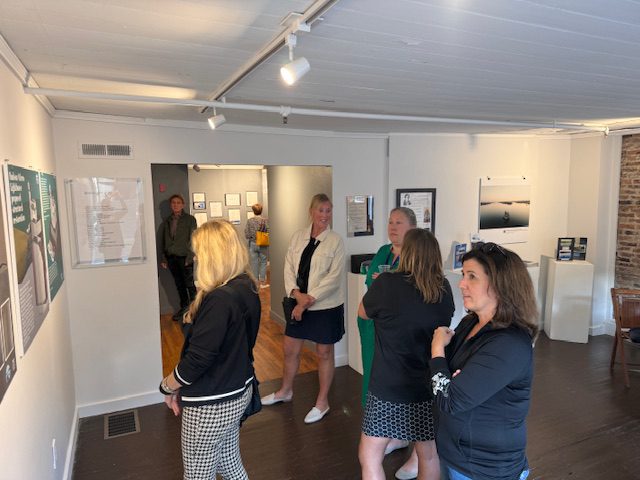 crowd looking at paintings