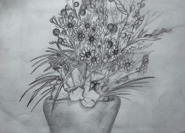 drawing of flowers in pot