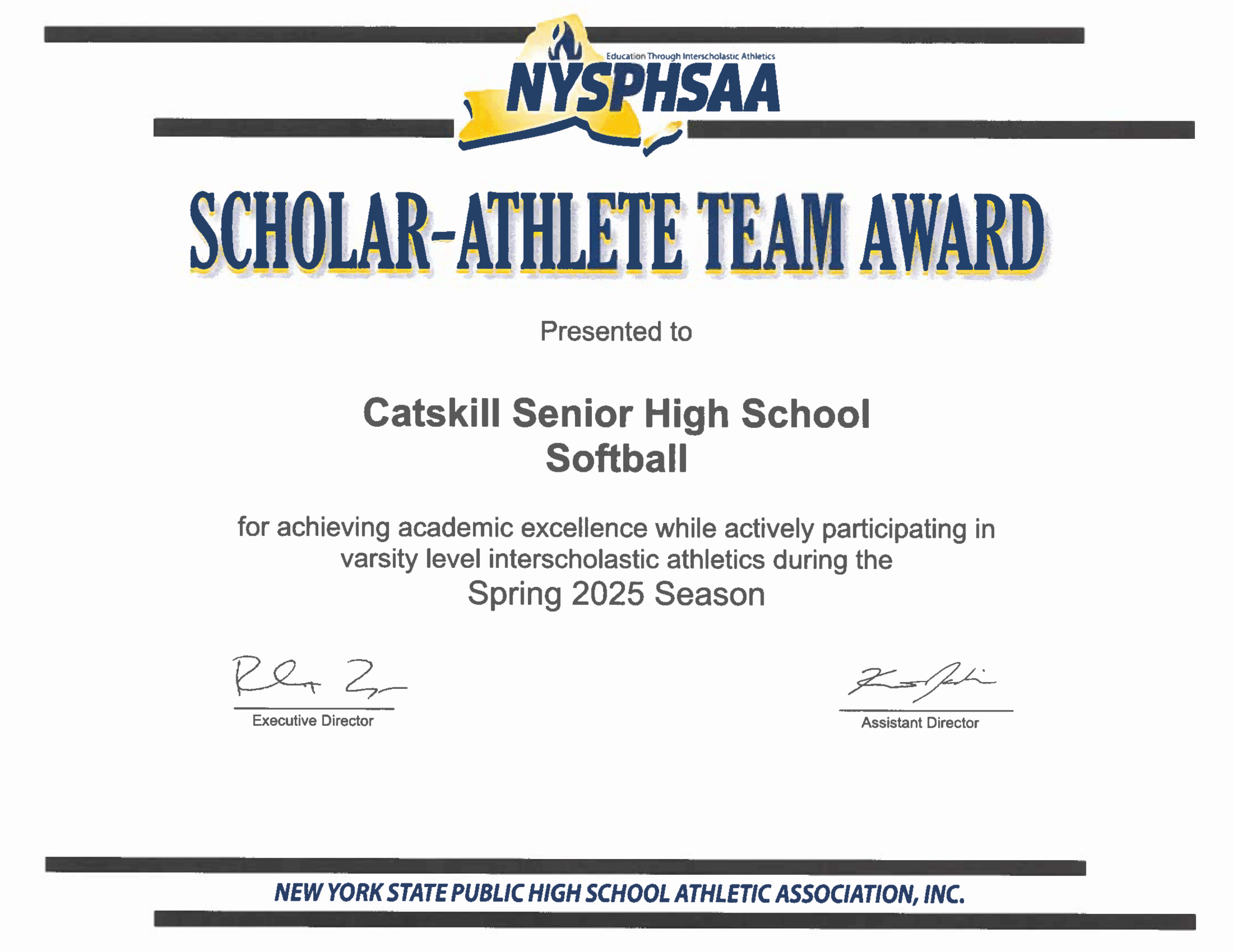 softball scholar-athlete award certificate
