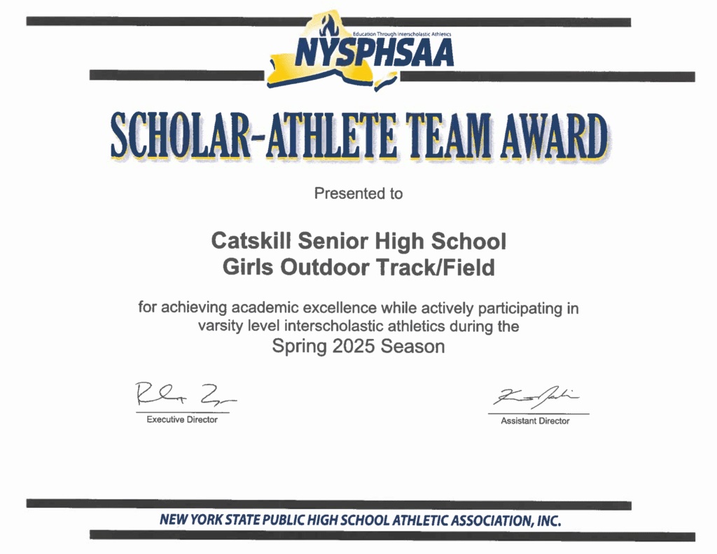 Girls Track & Field scholar-athlete award certificate