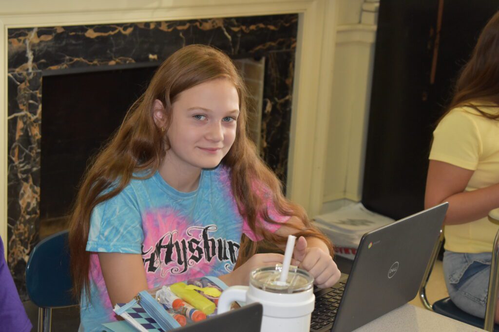 girl dressed in seventies style clothing