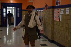 man wearing colonial costume