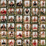 colloage of photos of teachers in holiday frames where holiday hats and clothing