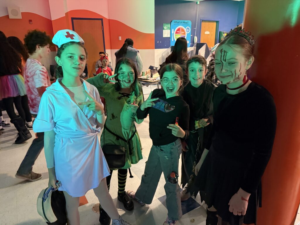 students in Halloween costumes