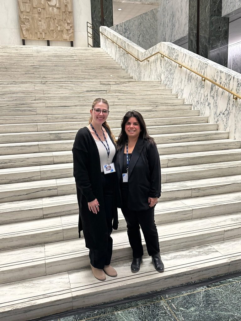 two women standing on NYS Capitol steps