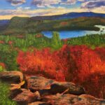 Fall mountain and lake landscape painting