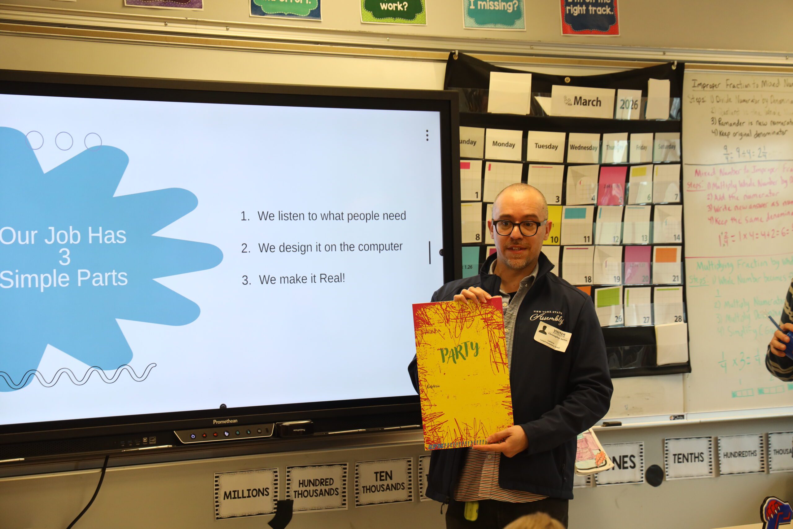 man giving job presentation in classroom