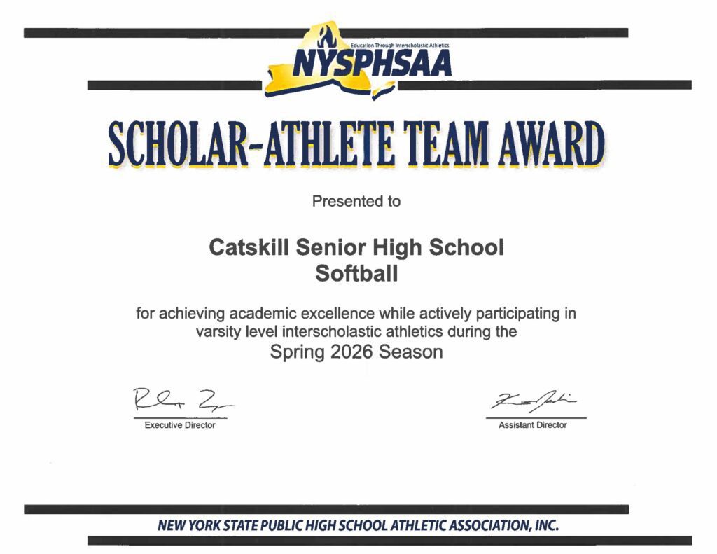 Softball Scholar Athlete Award certificate