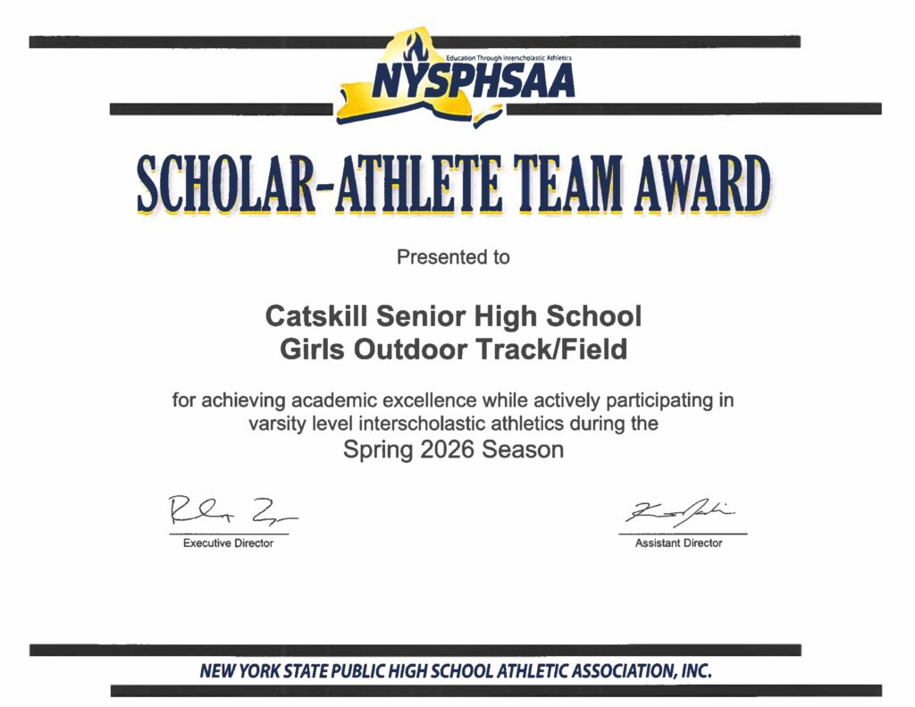 Girls Outdoor Track and Field Scholar Athlete Award certificate