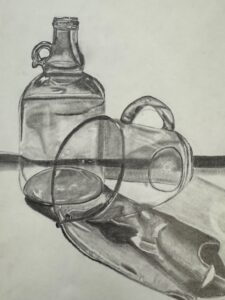 pencil drawing of glassware