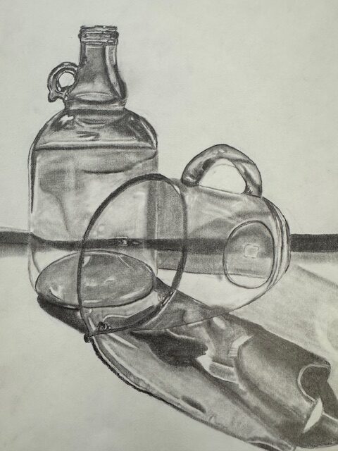 pencil drawing of glassware