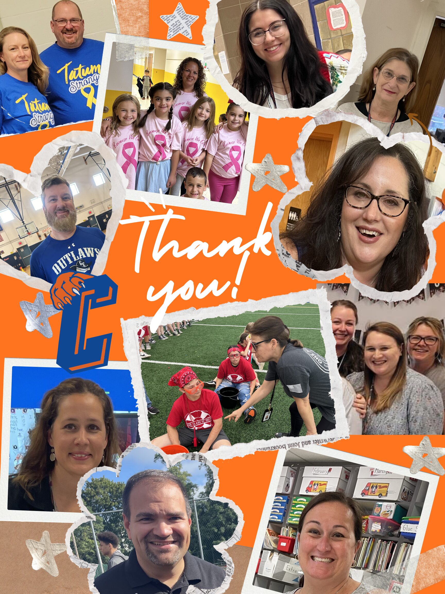 collage of teachers, Catskill CSD logo, and thank you