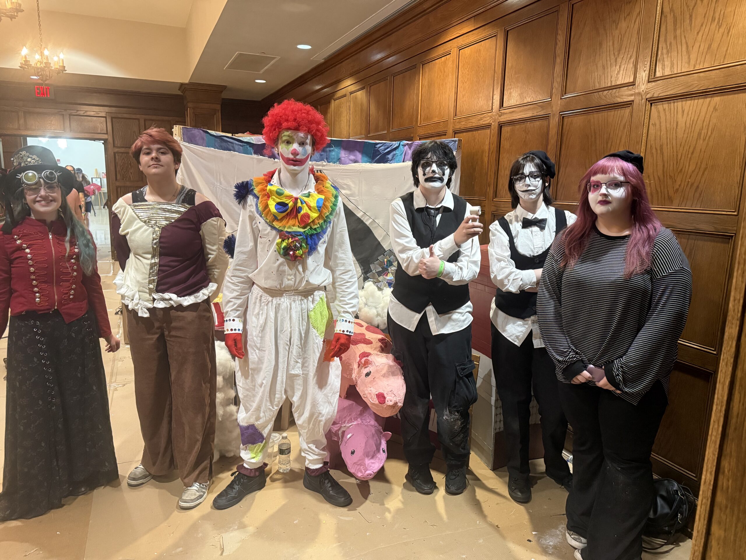 CHS Odyssey of the Mind team in clown costumes and makeup. 
